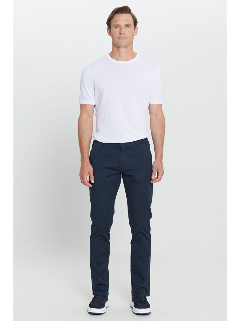 Erkek Lacivert Slim Fit Dar Kesim Pamuklu Esnek Chino Pantolon-2