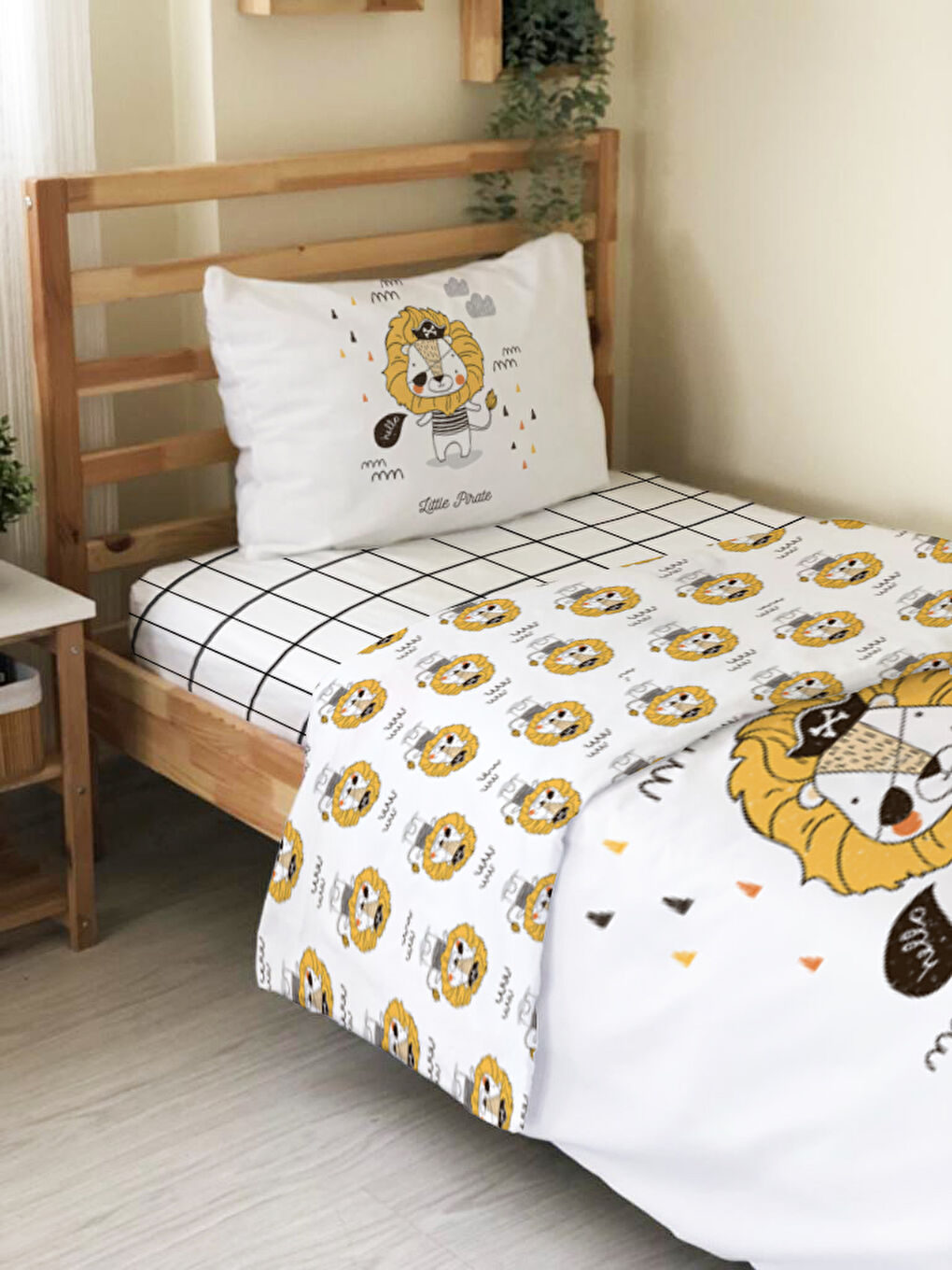 Karışık Aslan Desenli Çarşafsız 2'li Takım Baskılı Tek Kişilik Nevresim Takımı 160x220 cm-2