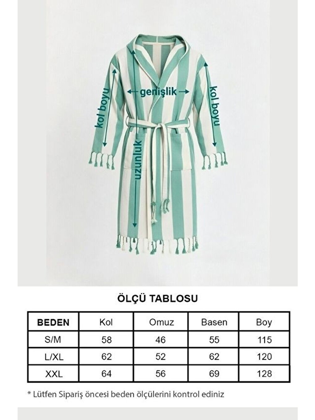 Yeşil Erkek Striped Peştemal Bornoz %100 Pamuk Plaj Bornoz-1