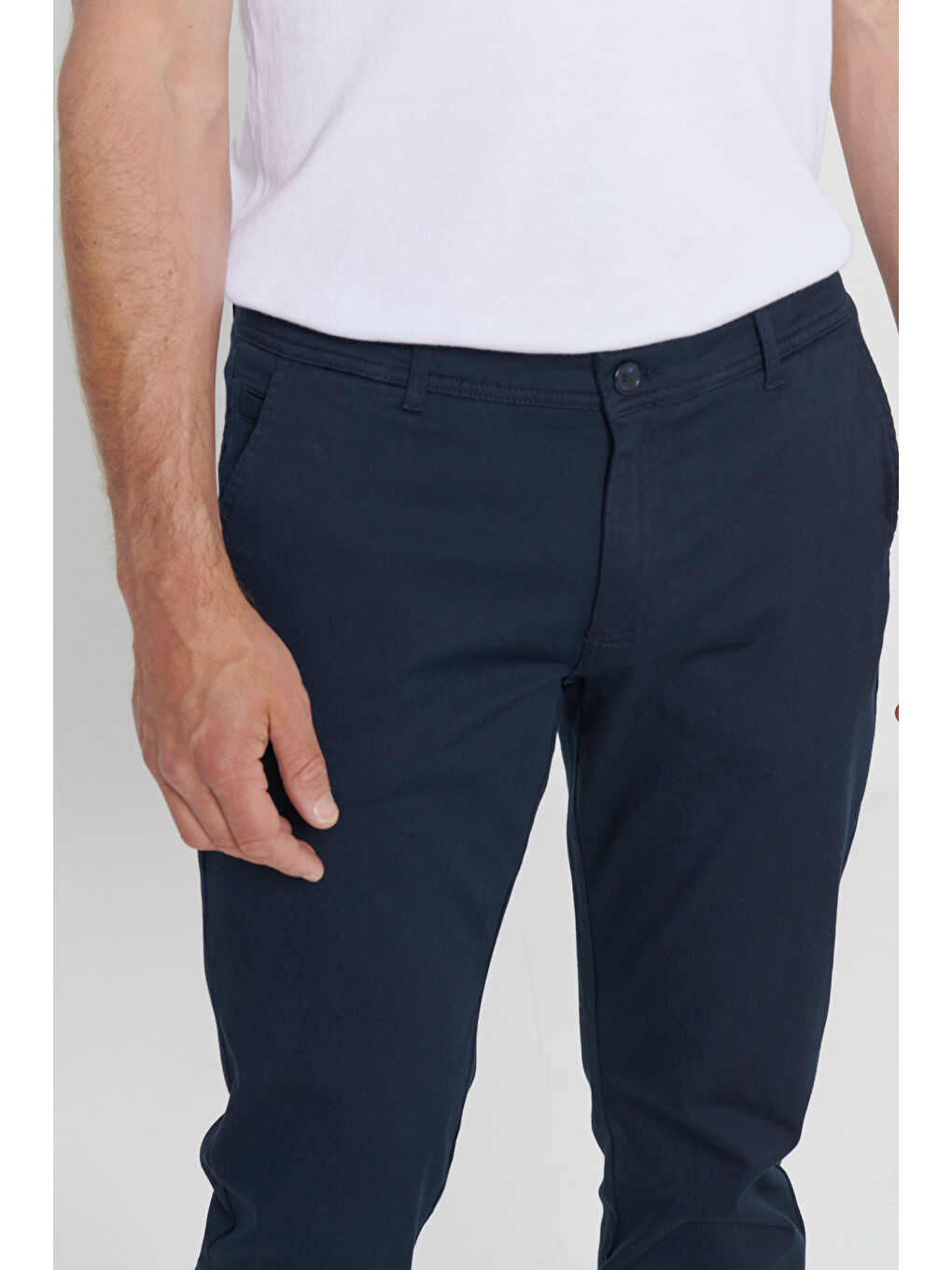 Erkek Lacivert Slim Fit Dar Kesim Pamuklu Esnek Chino Pantolon-3