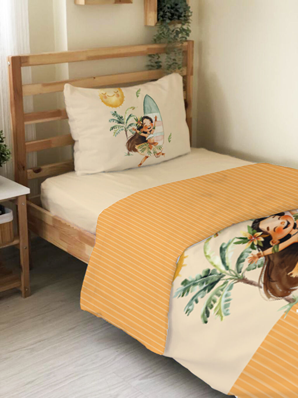 Karışık Kız Desenli Çarşafsız 2'li Takım Baskılı Tek Kişilik Nevresim Takımı 160x220 cm-2