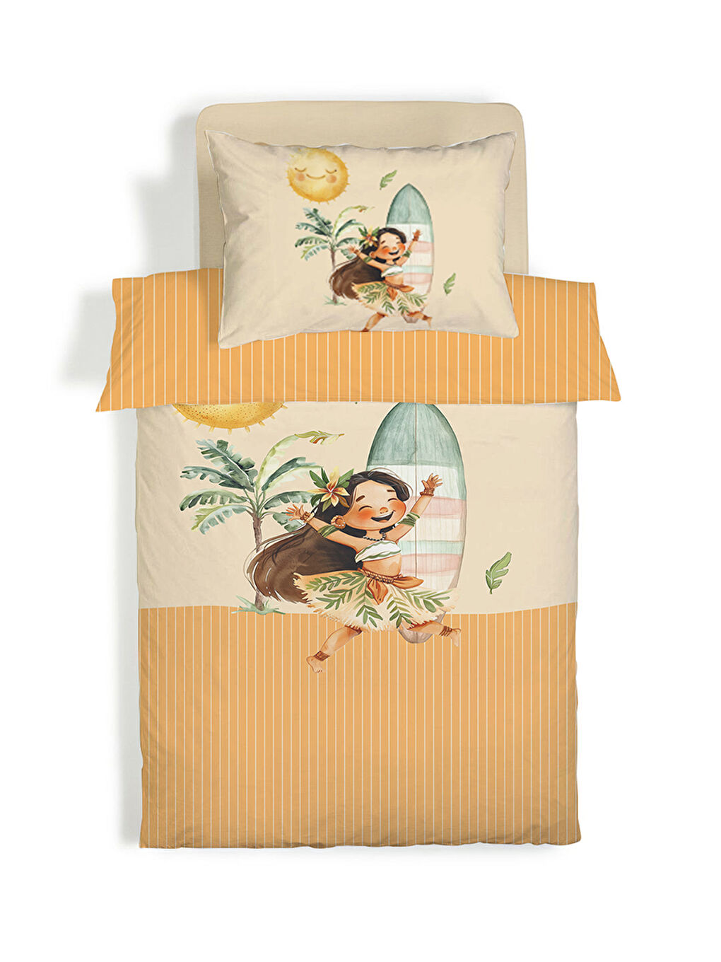 Karışık Kız Desenli Çarşafsız 2'li Takım Baskılı Tek Kişilik Nevresim Takımı 160x220 cm-3