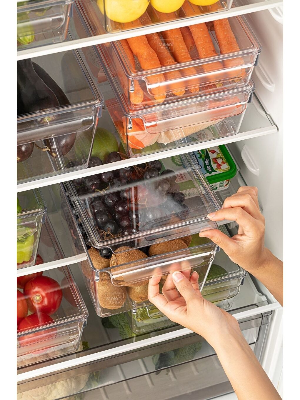 Renksiz 3'lü Set Kapaklı Buzdolabı Düzenleyici Buzdolabı İçi Düzenleyici Organizer 10 x 32,5 lt x 20 Cm-1