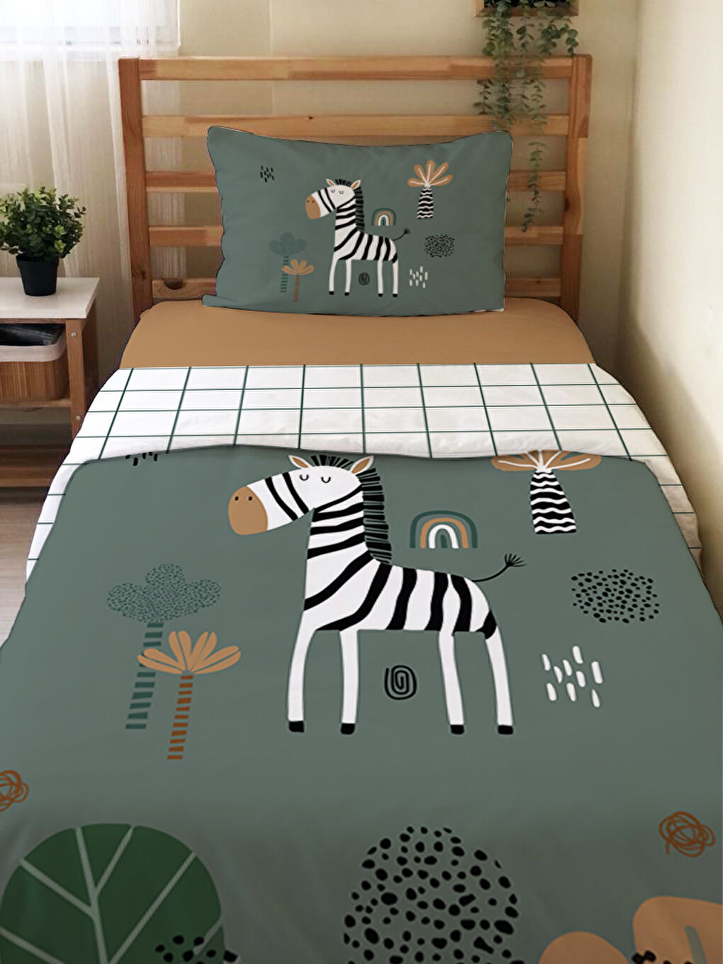 Karışık Zebra Desenli Çarşafsız 2'li Takım Baskılı Tek Kişilik Nevresim Takımı 160x220 cm-1