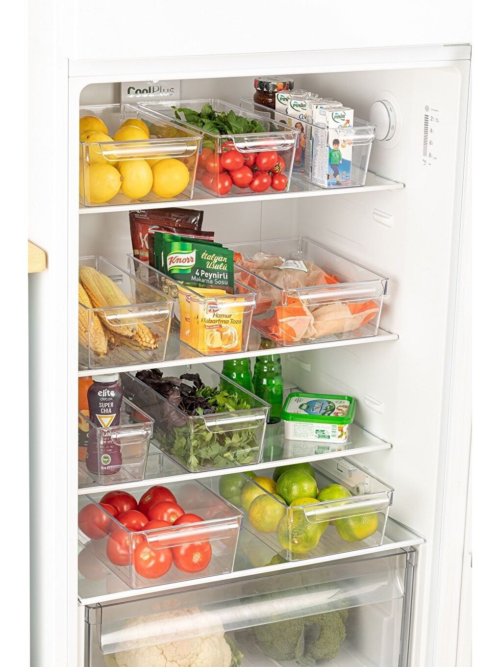 Renksiz 3'lü Set Kapaklı Buzdolabı Düzenleyici Buzdolabı İçi Düzenleyici Organizer 10 x 32,5 lt x 20 Cm-2