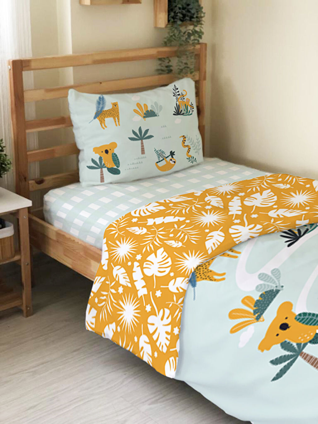 Karışık Sevimli Hayvan Desenli Çarşafsız 2'li Takım Baskılı Tek Kişilik Nevresim Takımı 160x220 cm-2