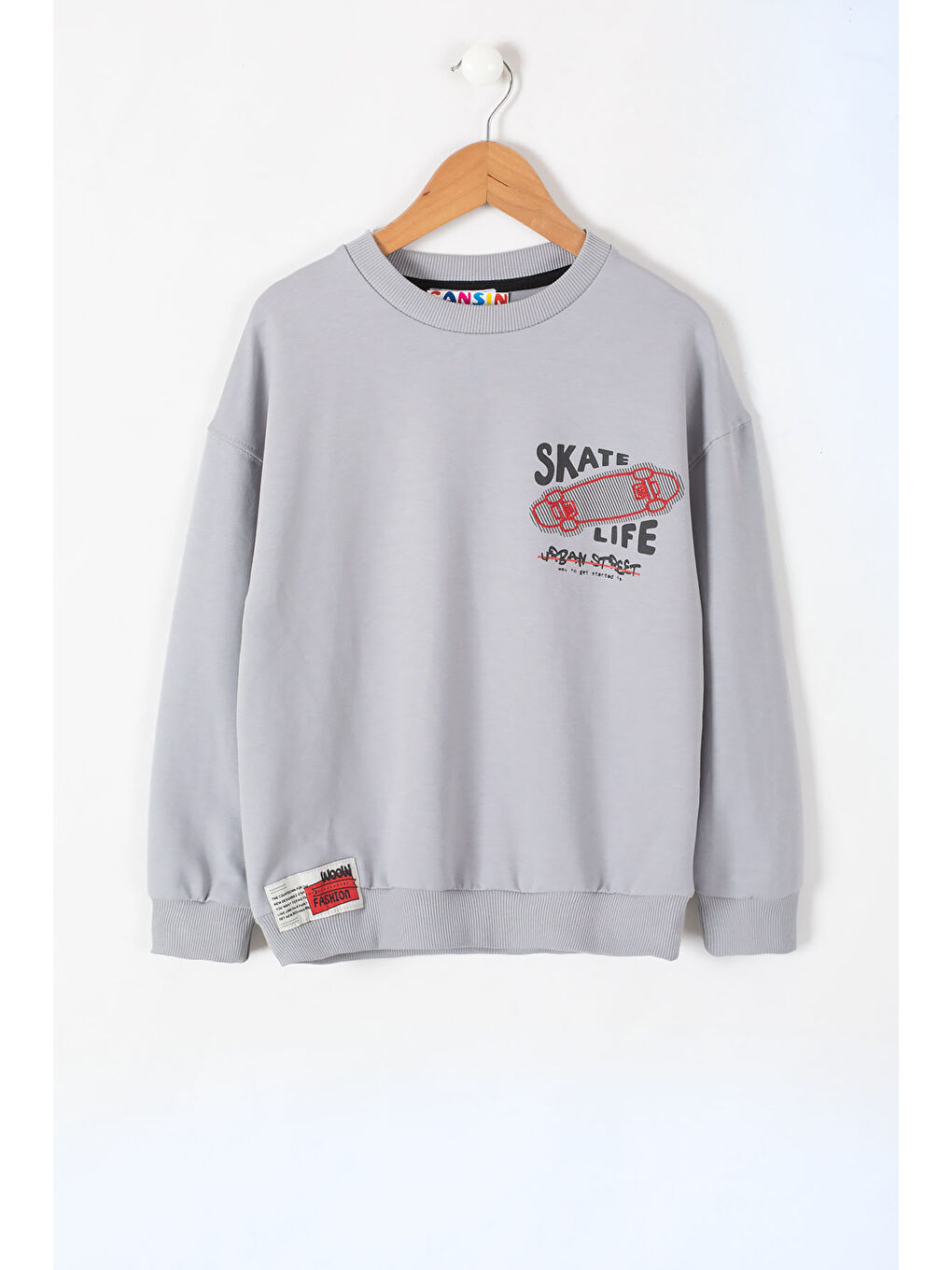 Cansın Mini Gri Skate Sırtı Baskılı Bisiklet Yaka Erkek Çocuk Sweatshirt 19640