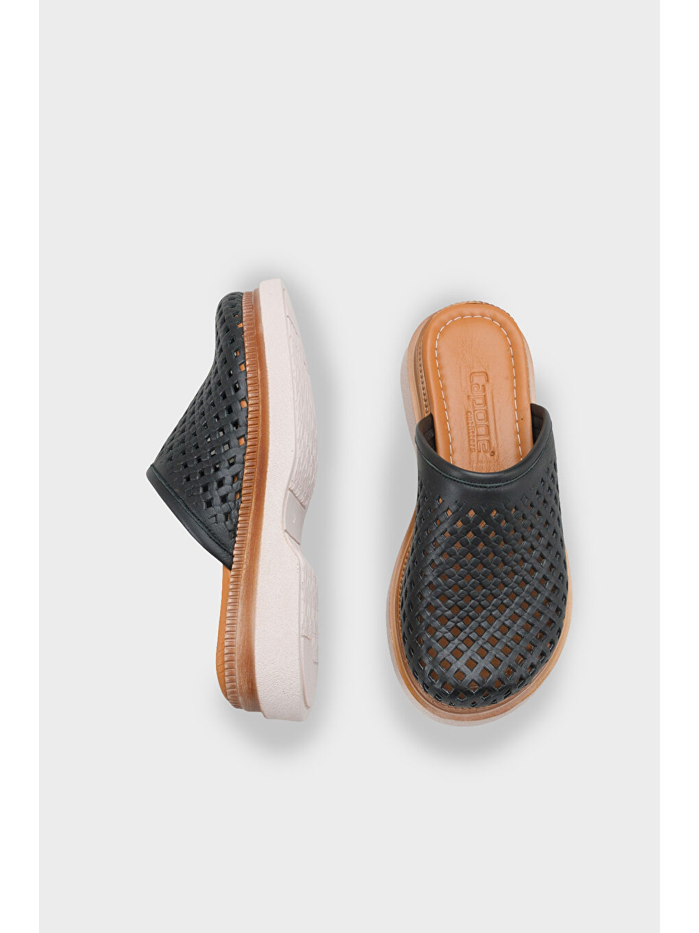 Siyah Madelle Hakiki Deri Dolgu Topuk Zımbalı Kadın Sabo-4