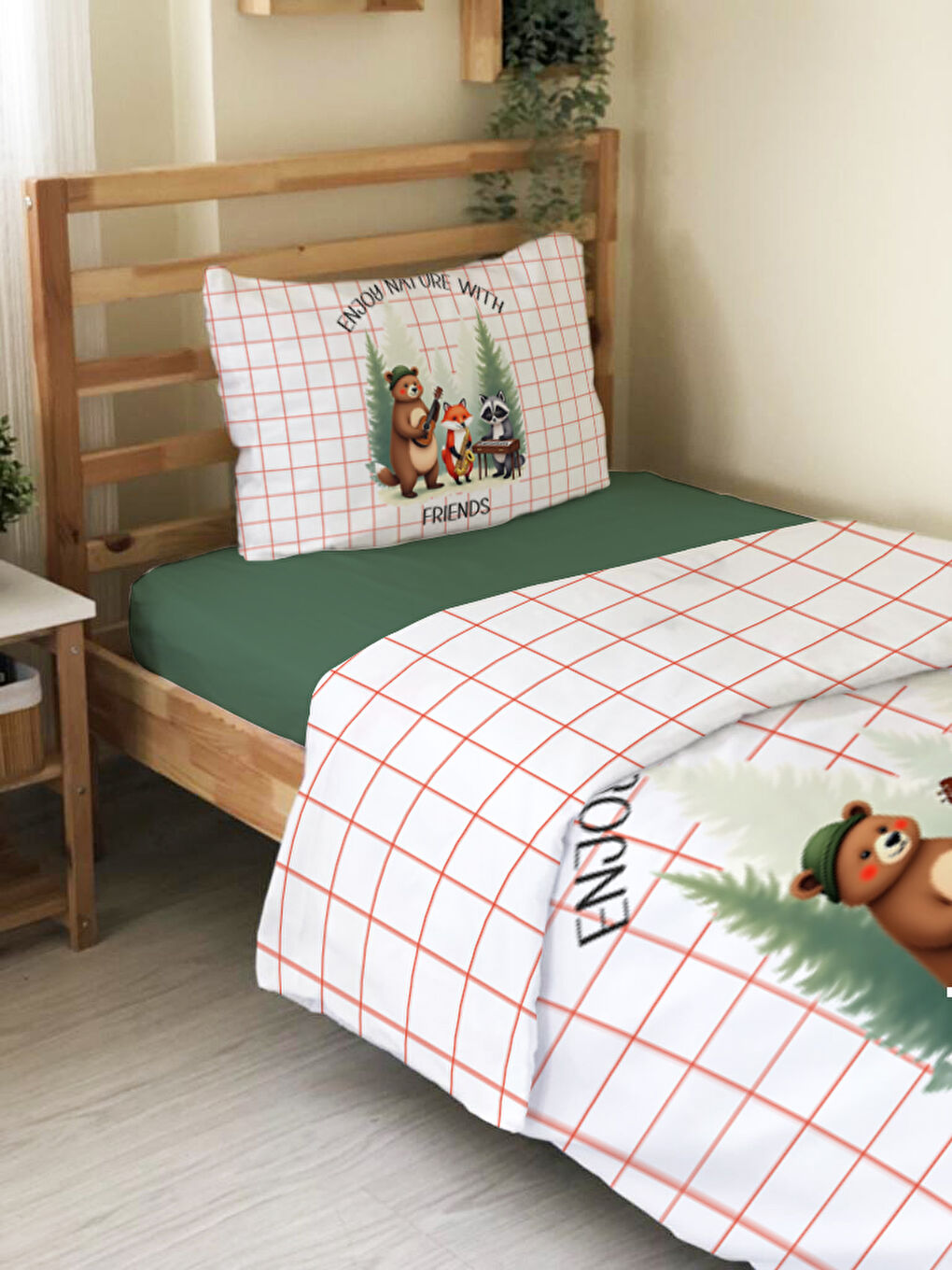 Karışık Sevimli Hayvan Desenli Çarşafsız 2'li Takım Baskılı Tek Kişilik Nevresim Takımı 160x220 cm-2