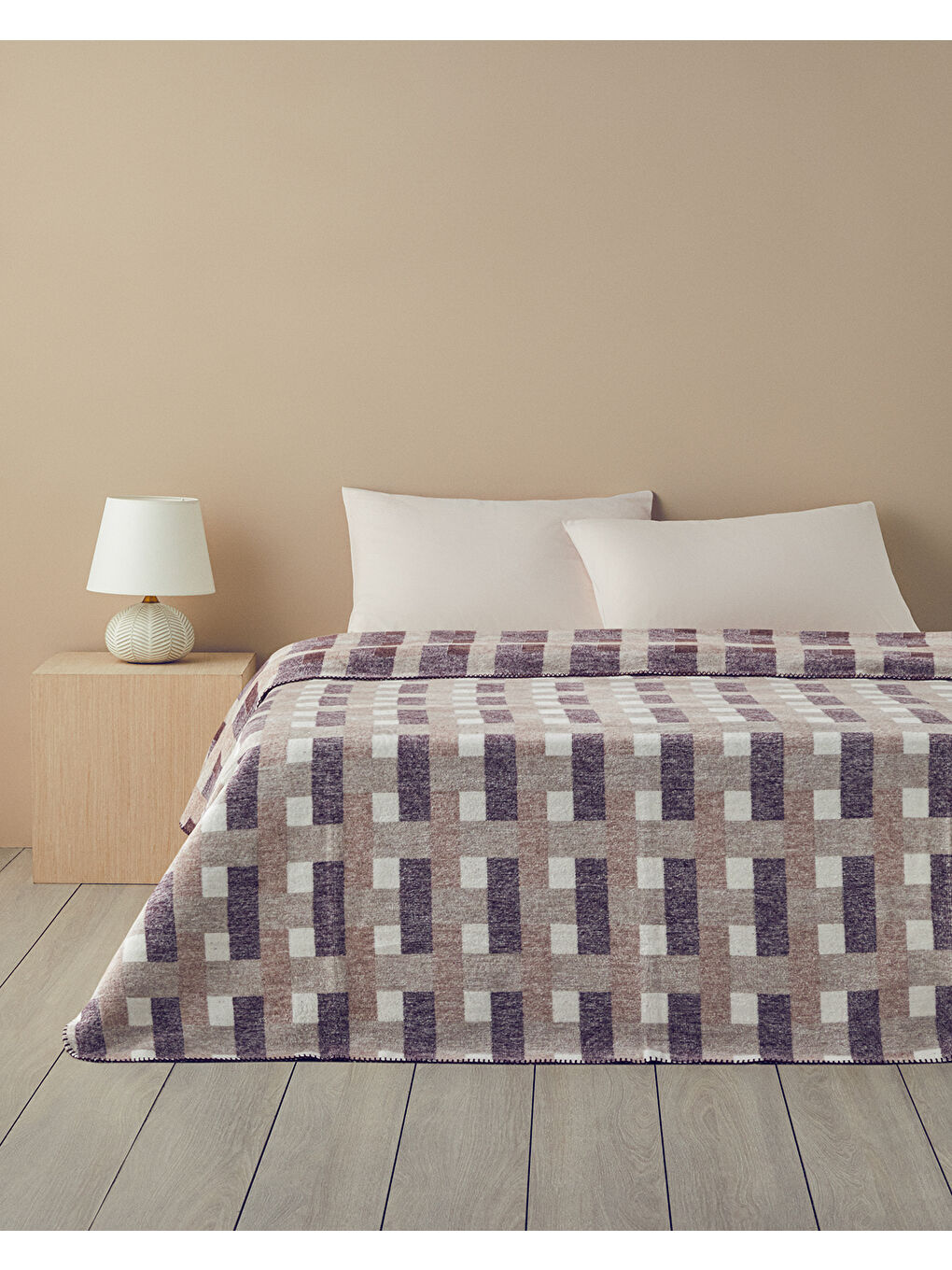 Ekru Magnet Pamuklu Çift Kişilik Battaniye Krem - Bordo-1