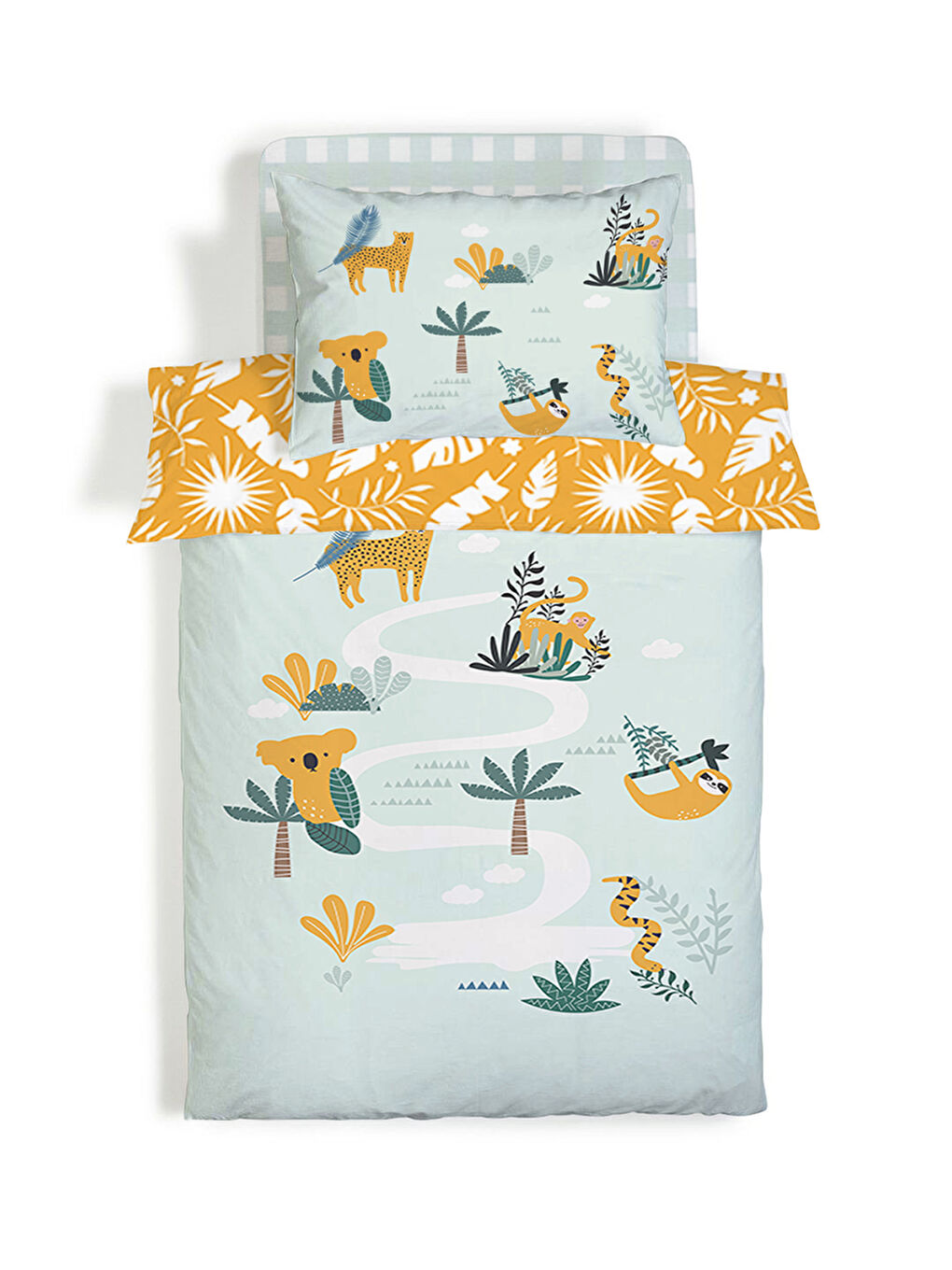 Karışık Sevimli Hayvan Desenli Çarşafsız 2'li Takım Baskılı Tek Kişilik Nevresim Takımı 160x220 cm-3