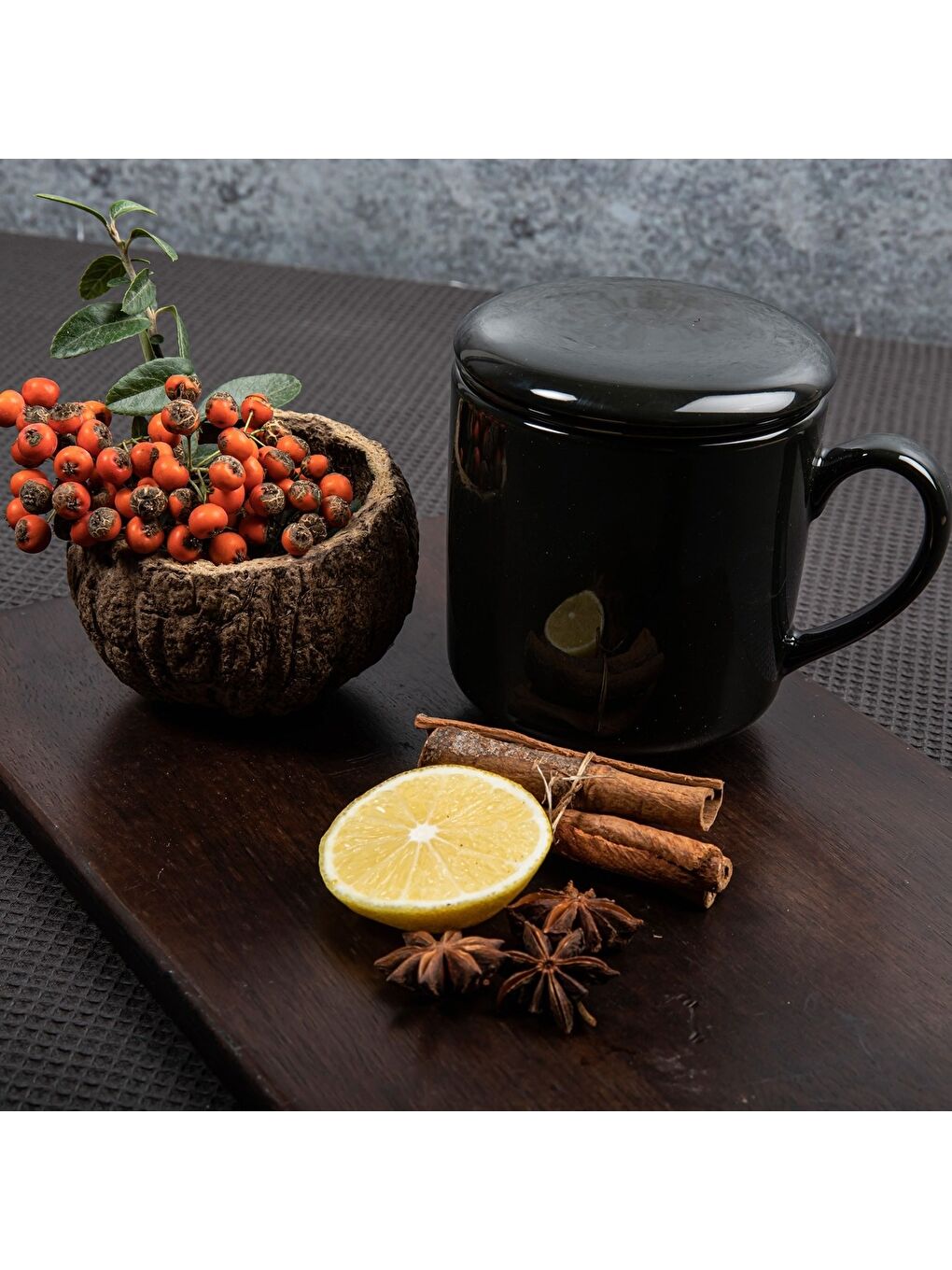 Ekru 3 Parça Bone Süzgeçli Bitki Çayı Bardağı - Siyah