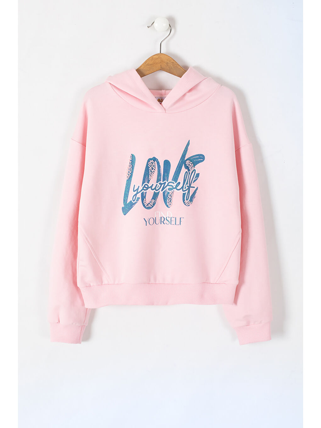 Cansın Mini Pembe Love Yazılı Kapüşonlu Kız Çocuk Sweatshirt 19646