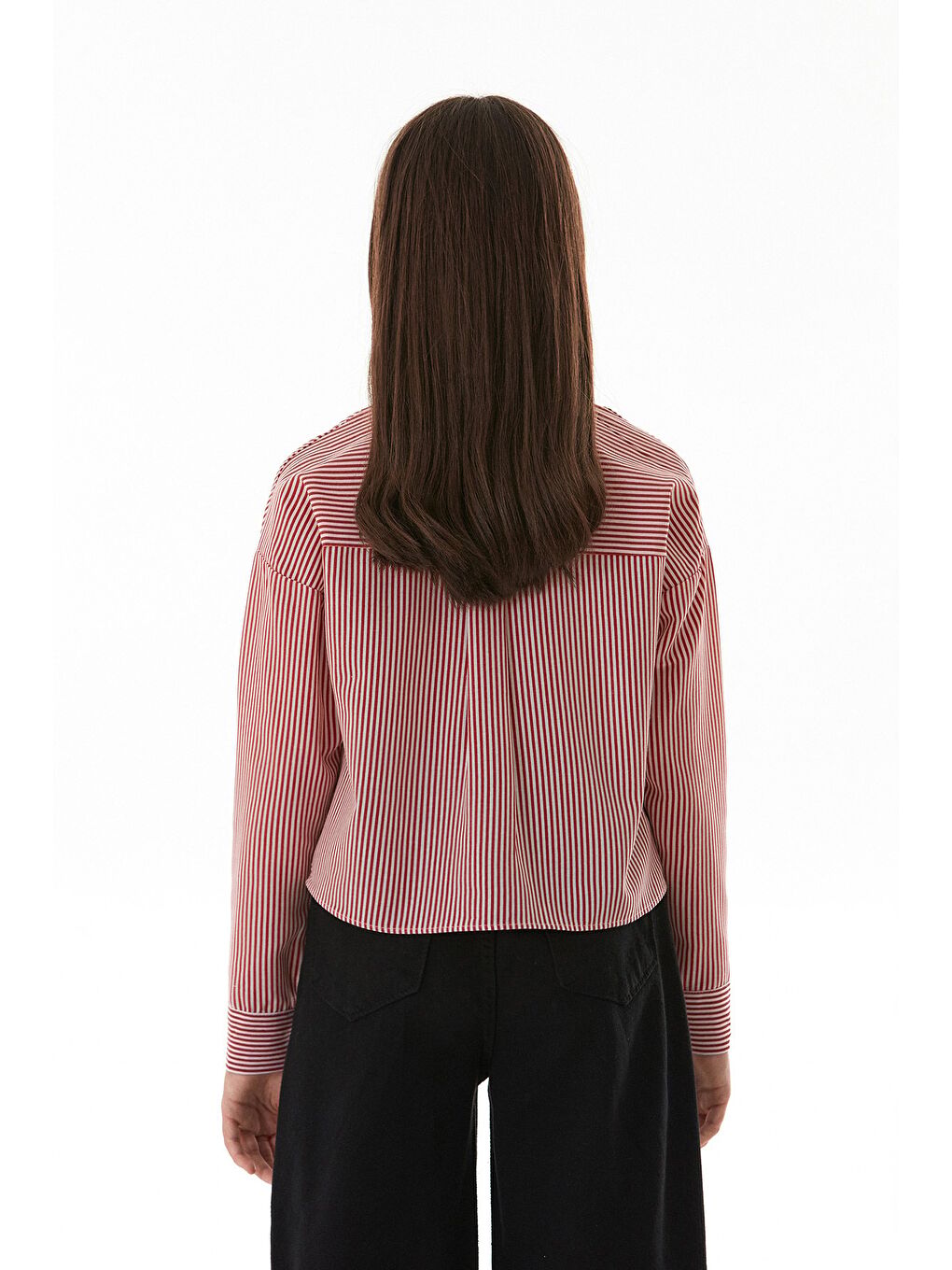 Kırmızı Ayıcık Baskılı Çizgili Kız Çocuk Gömlek-4