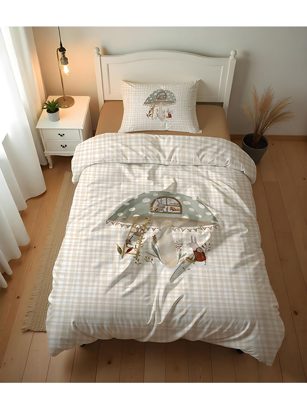 Karışık Mantar Desenli Çarşafsız 2'li Takım Baskılı Tek Kişilik Nevresim Takımı 160x220 cm