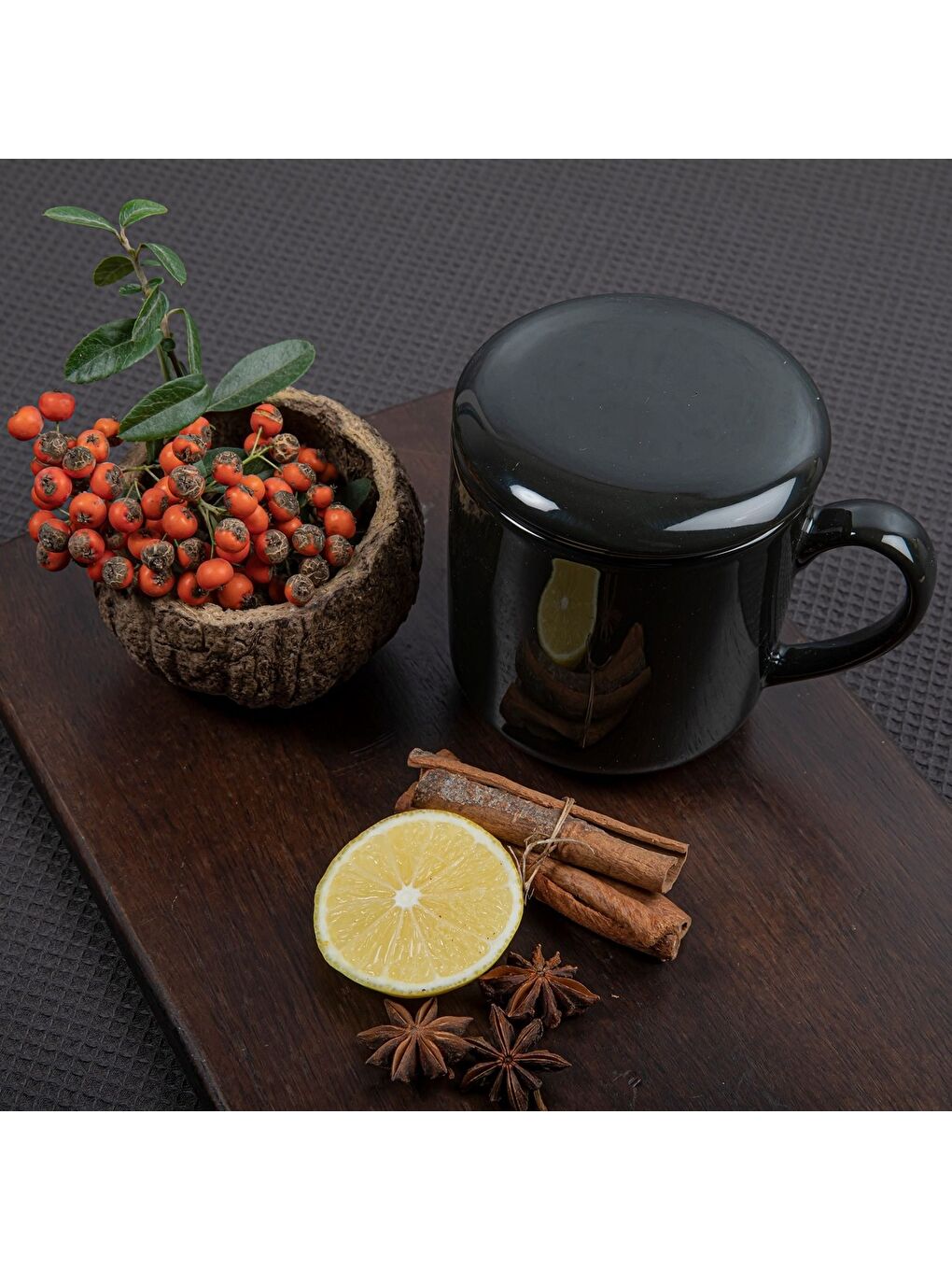 Ekru 3 Parça Bone Süzgeçli Bitki Çayı Bardağı - Siyah-3