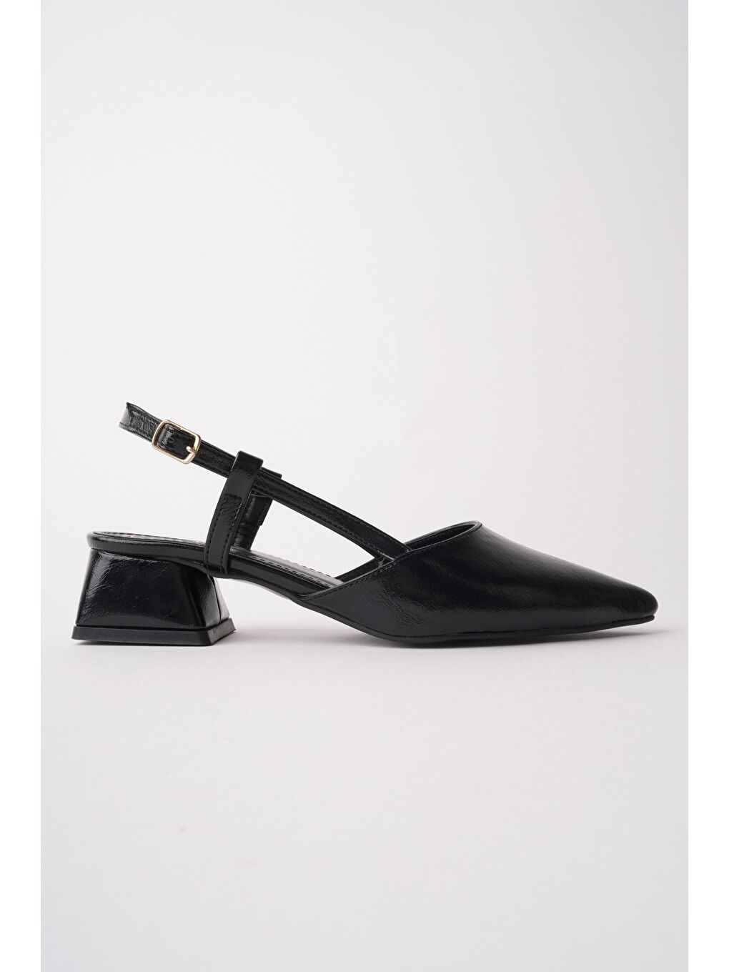 Siyah WONDER Sivri Burun Arkası Açık Kadın Kısa Topuklu Ayakkabı-1