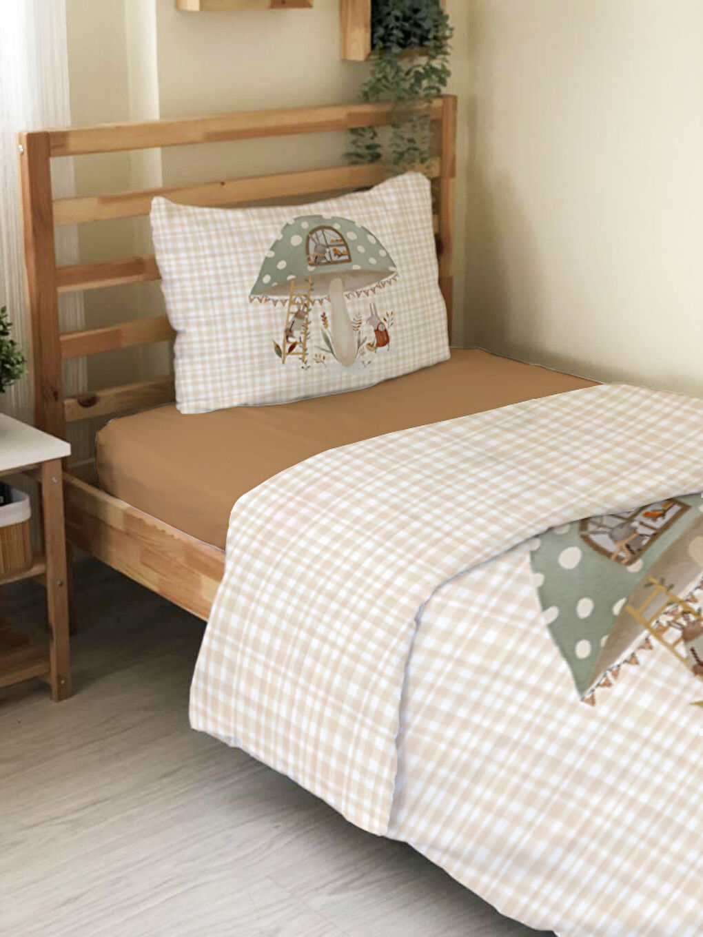 Karışık Mantar Desenli Çarşafsız 2'li Takım Baskılı Tek Kişilik Nevresim Takımı 160x220 cm-2