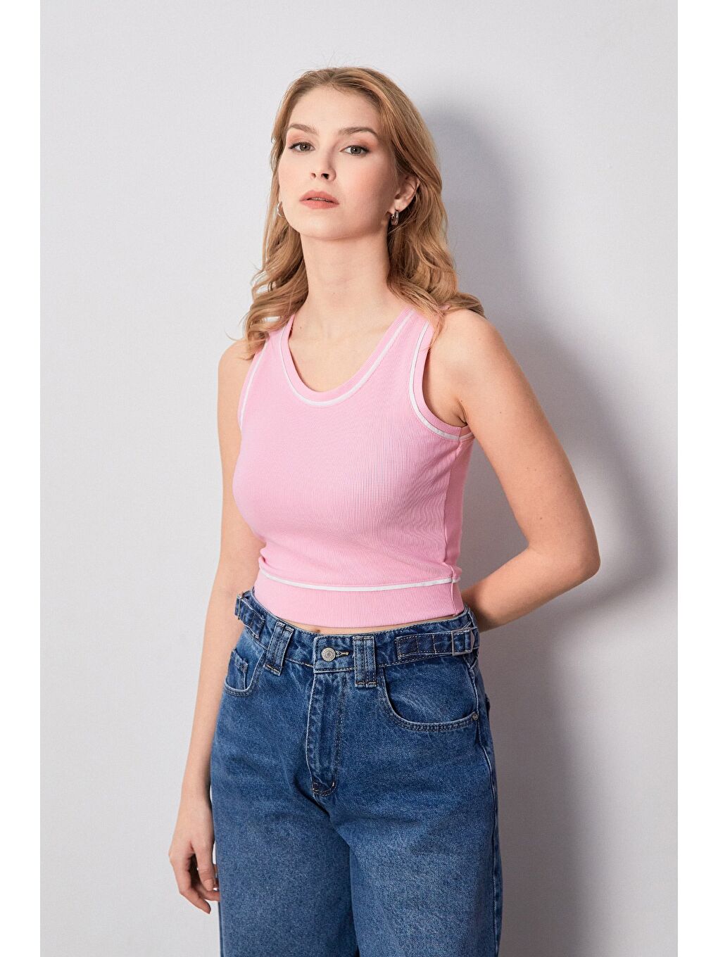 Fullamoda Pembe Fitilli U Yaka Body