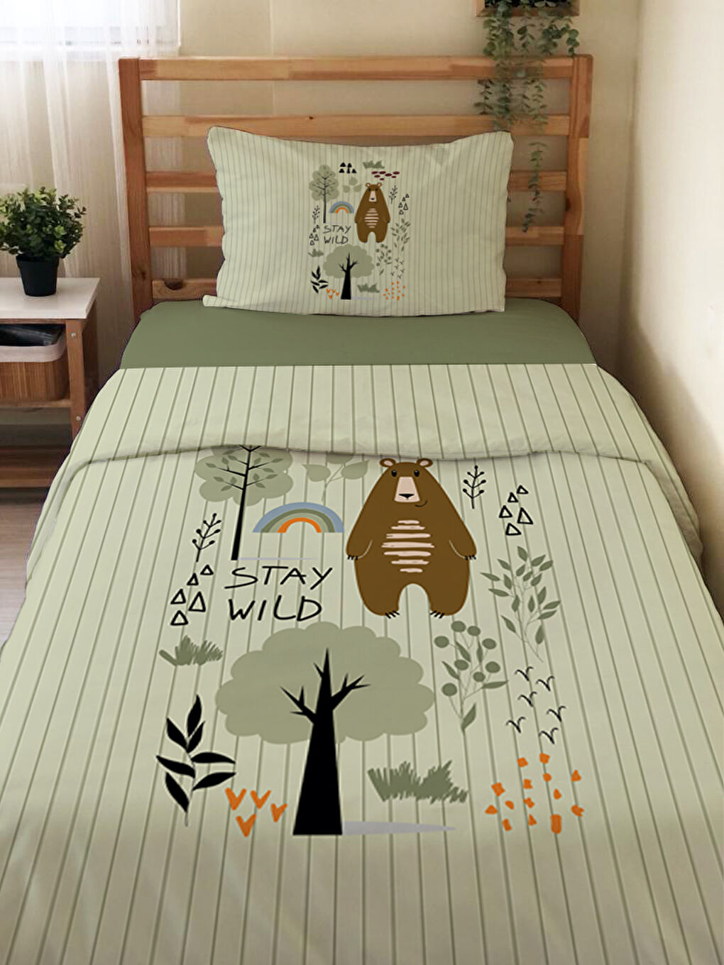 Karışık Sevimli Hayvan Desenli Çarşafsız 2'li Takım Baskılı Tek Kişilik Nevresim Takımı 160x220 cm-1