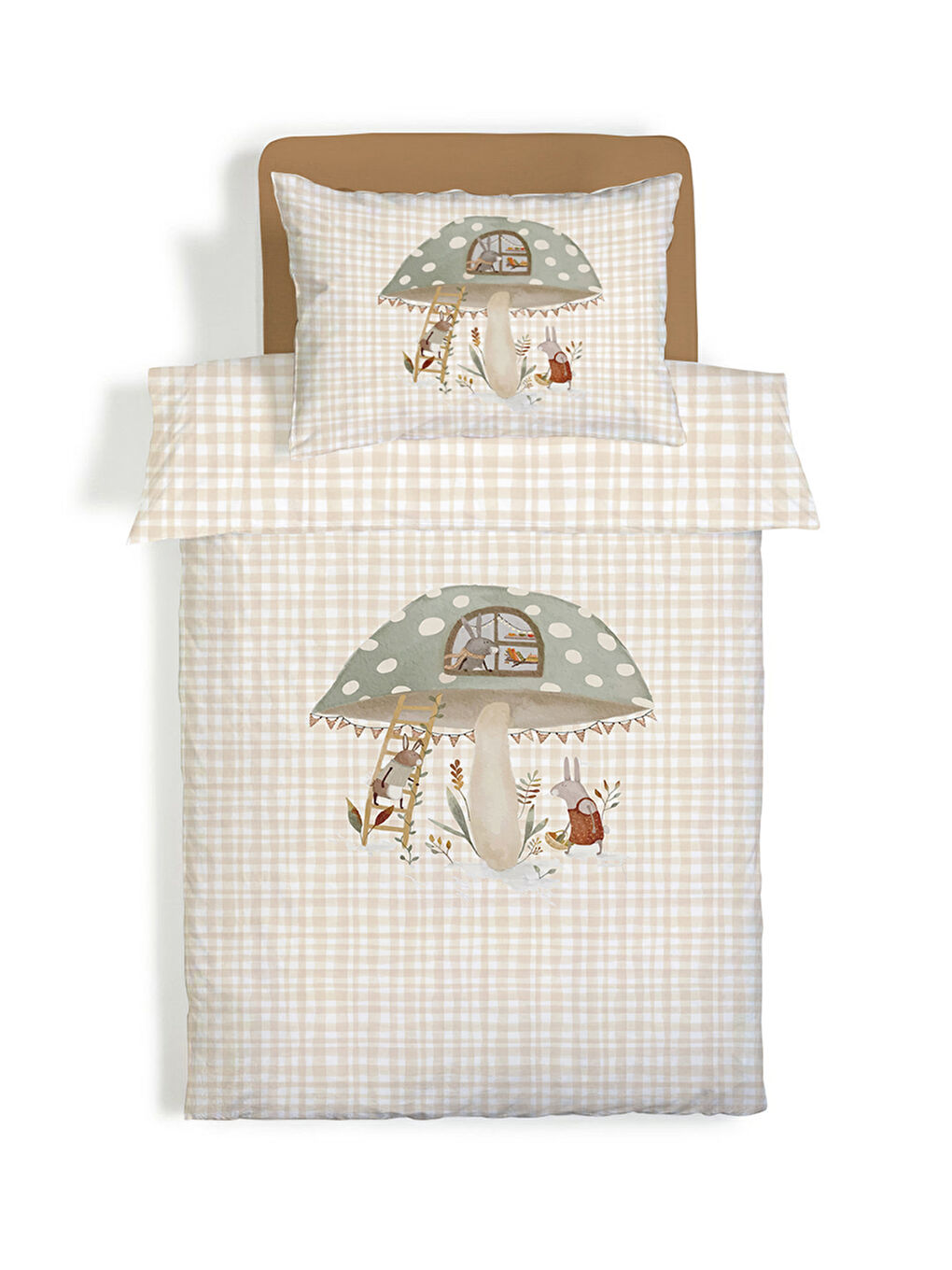 Karışık Mantar Desenli Çarşafsız 2'li Takım Baskılı Tek Kişilik Nevresim Takımı 160x220 cm-3