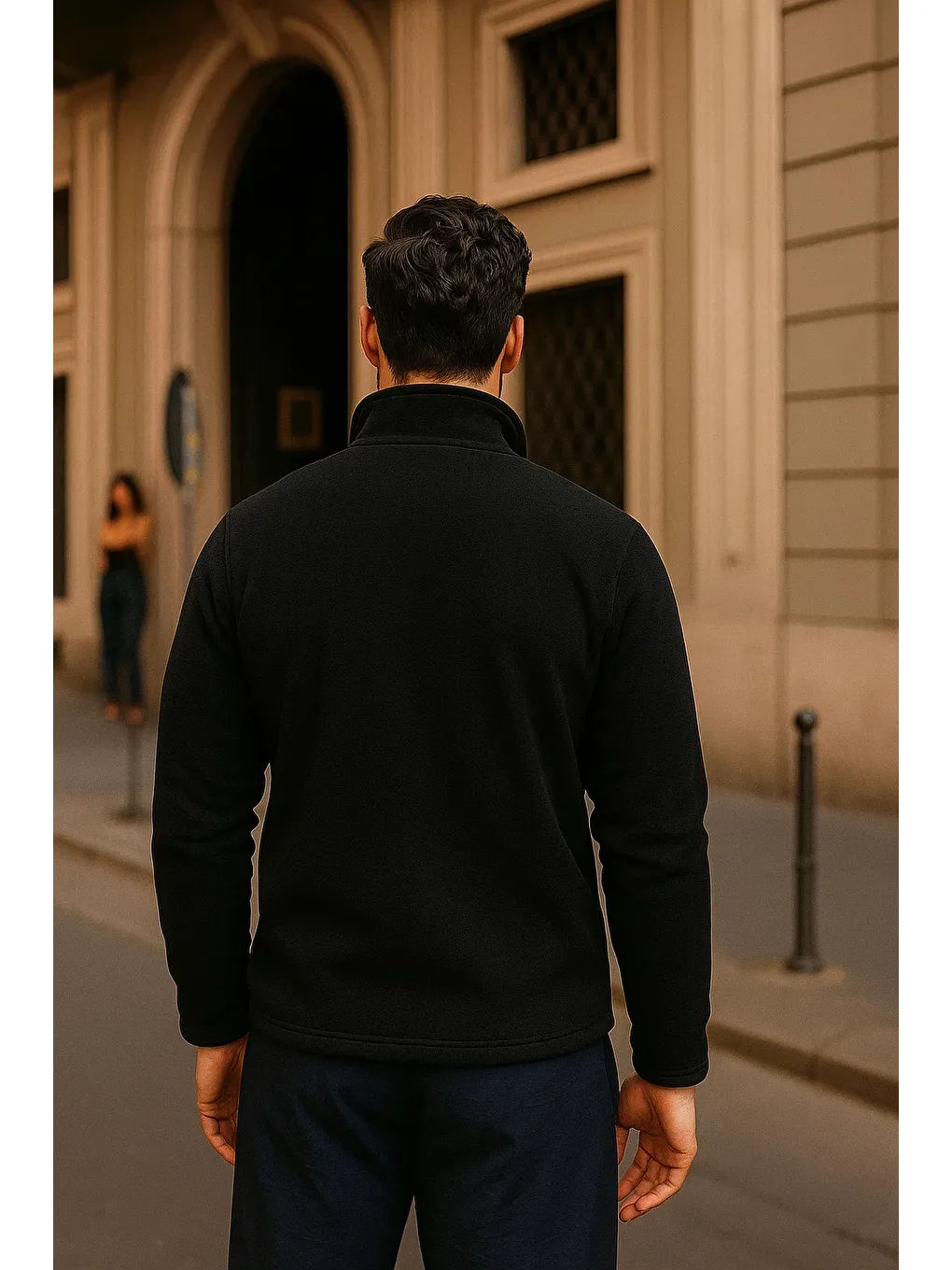Erkek Kışlık Cepli Basic Fermuarlı Siyah Polar Ceket-5