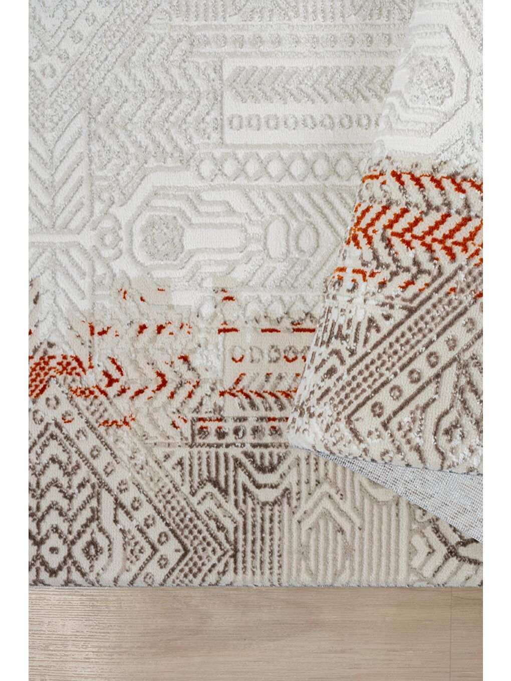 Ekru Elex 5205 Salon Mutfak Oturma Odası Halısı Modern Dokuma Halı-80x300-3