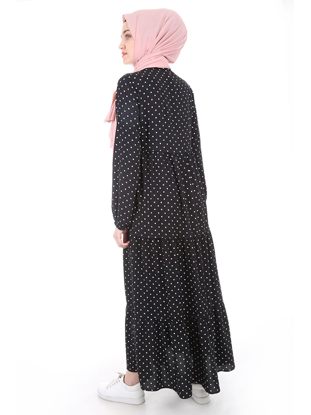 1627 Yaka Bağcıklı Tesettür Elbise - F. Siyah-3