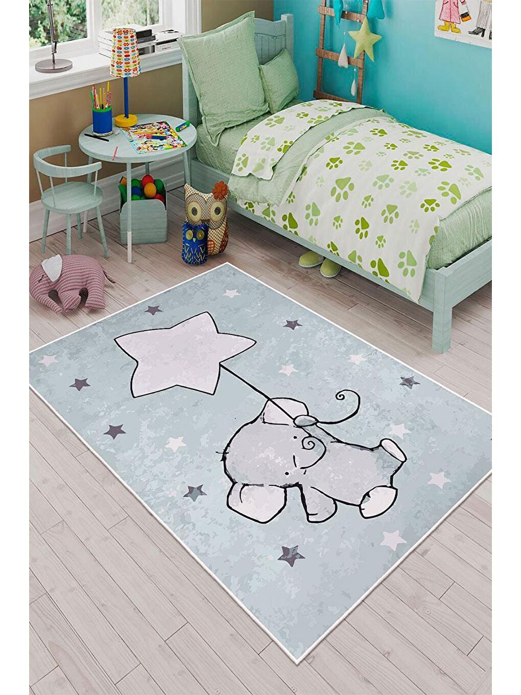 Mavi Premium Kalite, Pamuk ve Kaydırmaz Taban, Yıkanabilir, Çocuk Halısı  60 x 100 cm