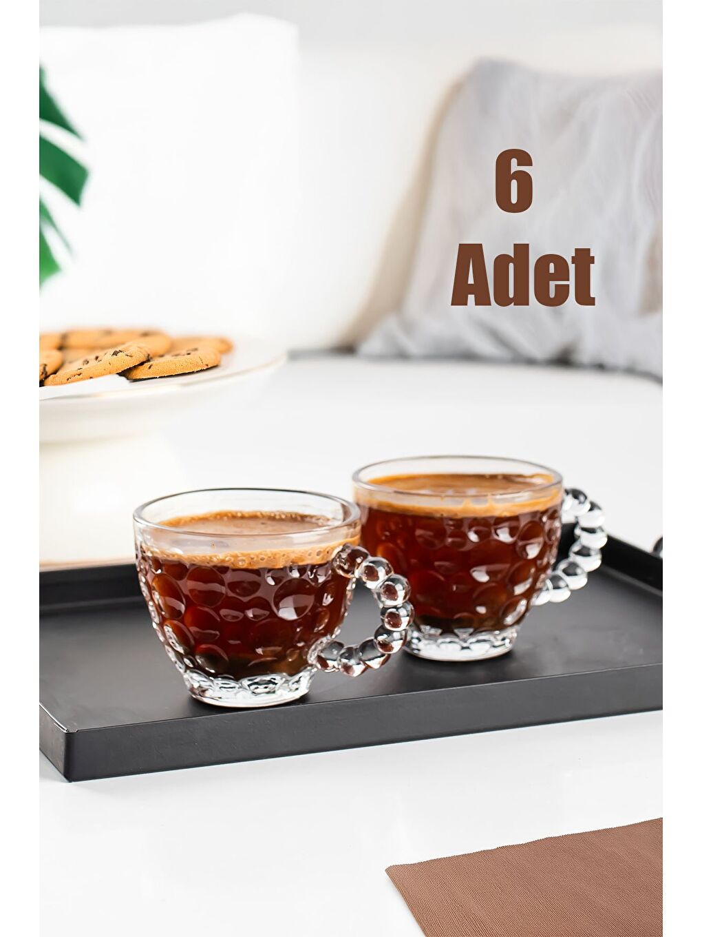 Renksiz Cherry Coffee Taşlı Boncuklu Cam Çay Fincanı 6'lı 80 ml