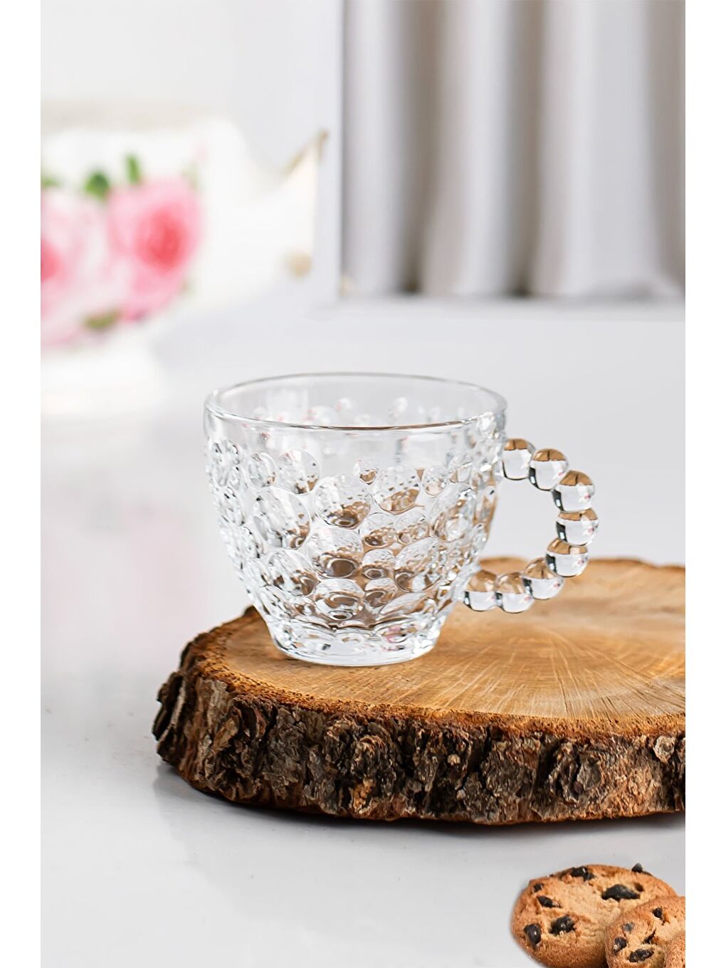 Renksiz Cherry Coffee Taşlı Boncuklu Cam Çay Fincanı 6'lı 80 ml-2