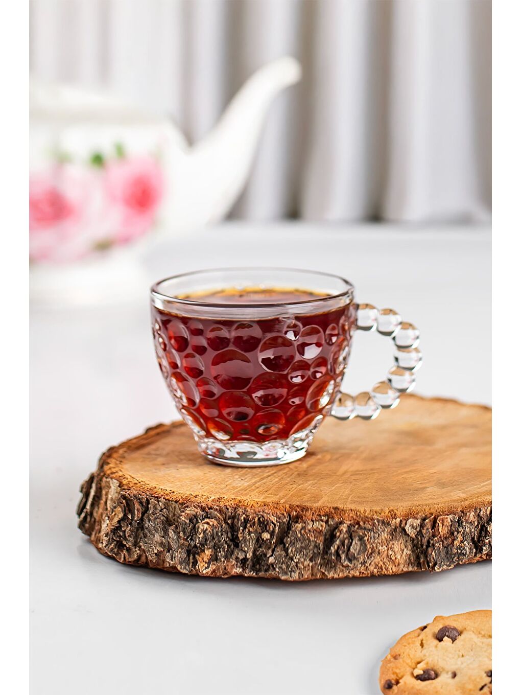 Renksiz Cherry Coffee Taşlı Boncuklu Cam Çay Fincanı 6'lı 80 ml-3