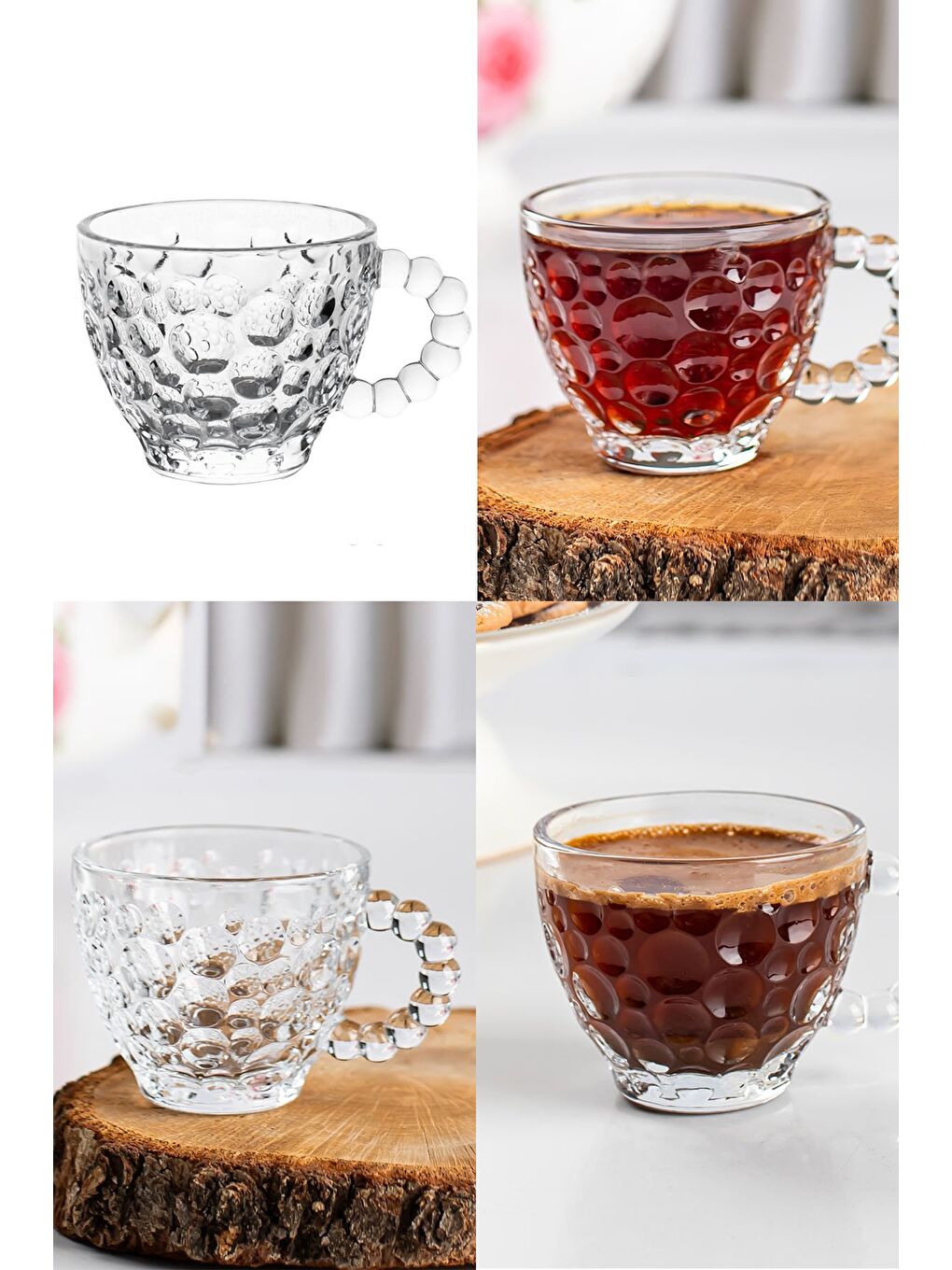 Renksiz Cherry Coffee Taşlı Boncuklu Cam Çay Fincanı 6'lı 80 ml-4