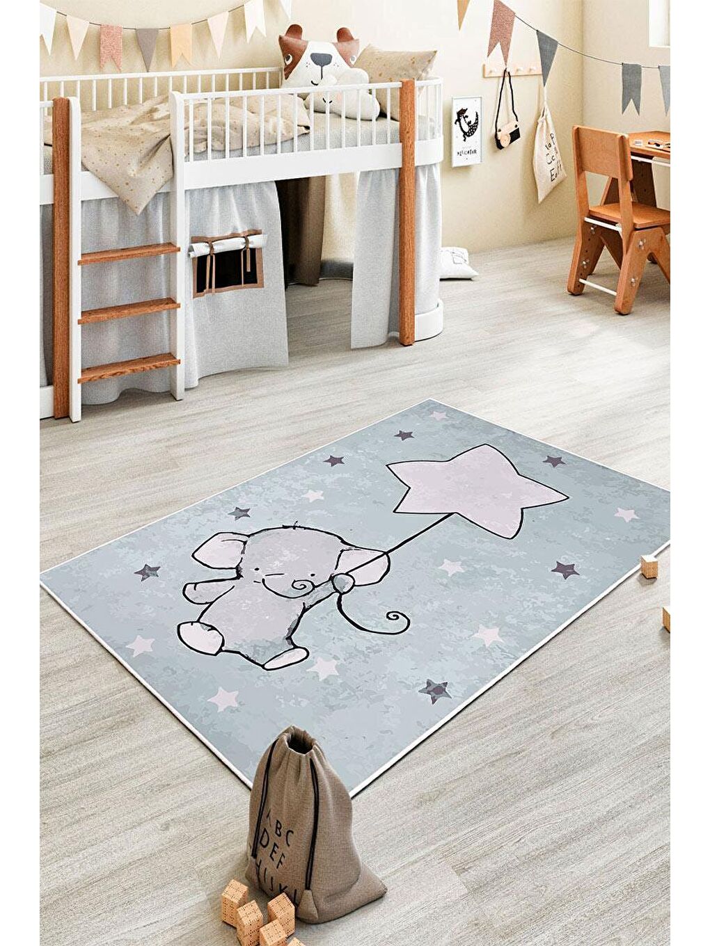 Mavi Premium Kalite, Pamuk ve Kaydırmaz Taban, Yıkanabilir, Çocuk Halısı  60 x 100 cm-1