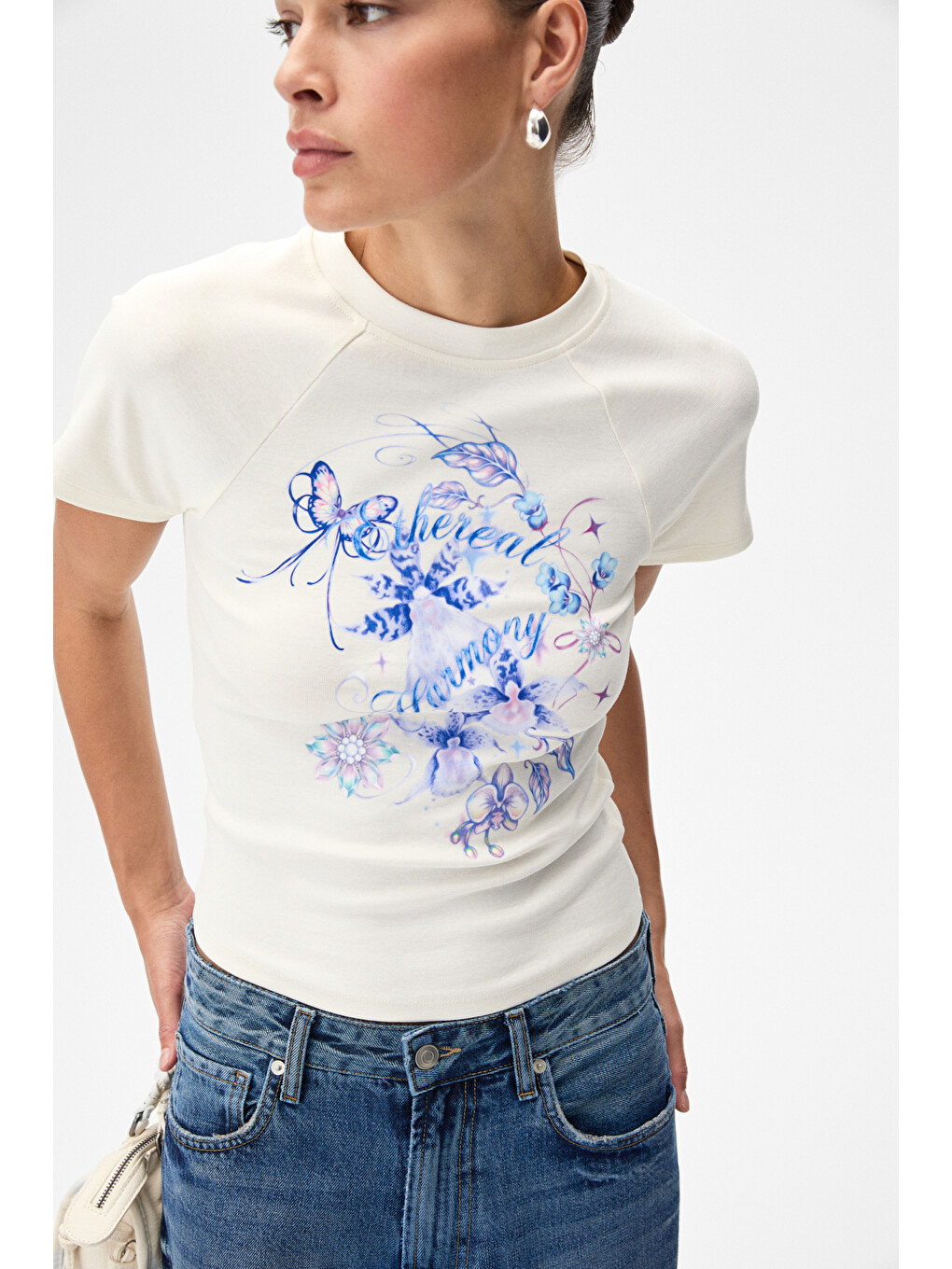 Wıms Kadın Baskılı Kısa Kollu Ekru T-shirt-1
