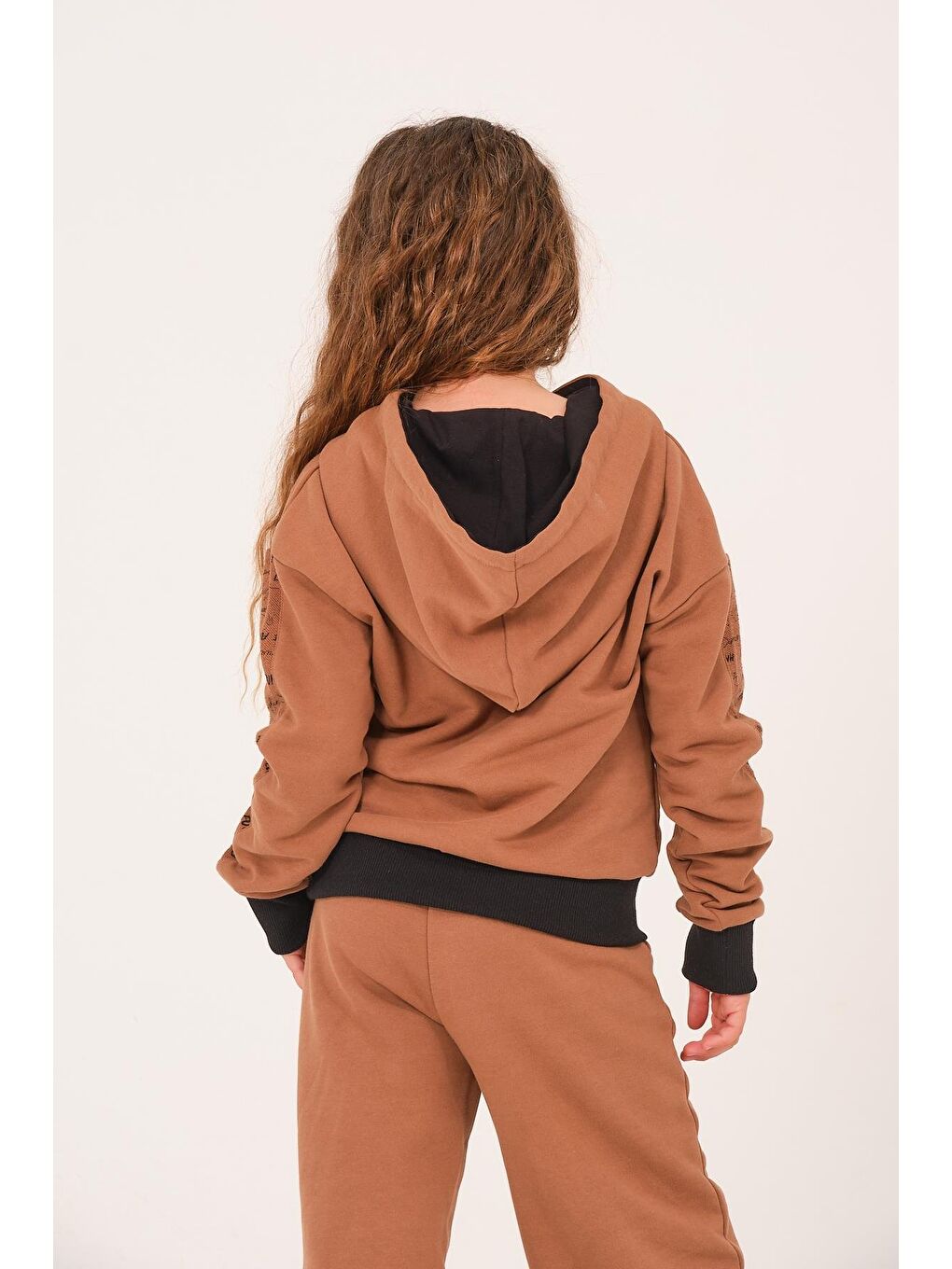 Bej Genç Kız Çocuk Yazı Baskılı Kapüşonlu Sweatshirt - K Vizon-2