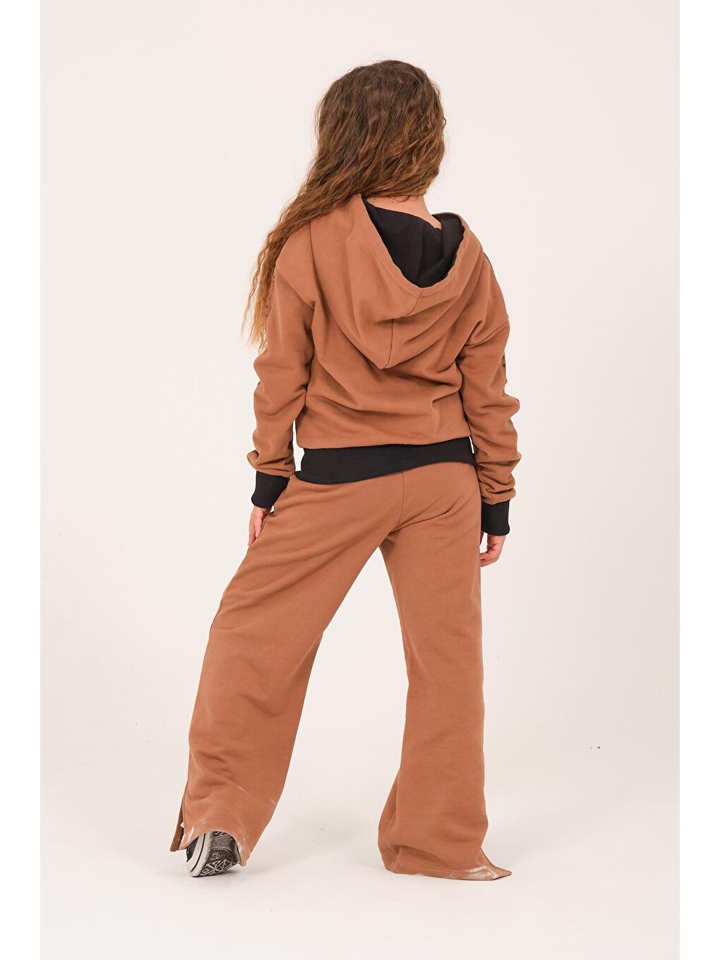 Bej Genç Kız Çocuk Yazı Baskılı Kapüşonlu Sweatshirt - K Vizon-3