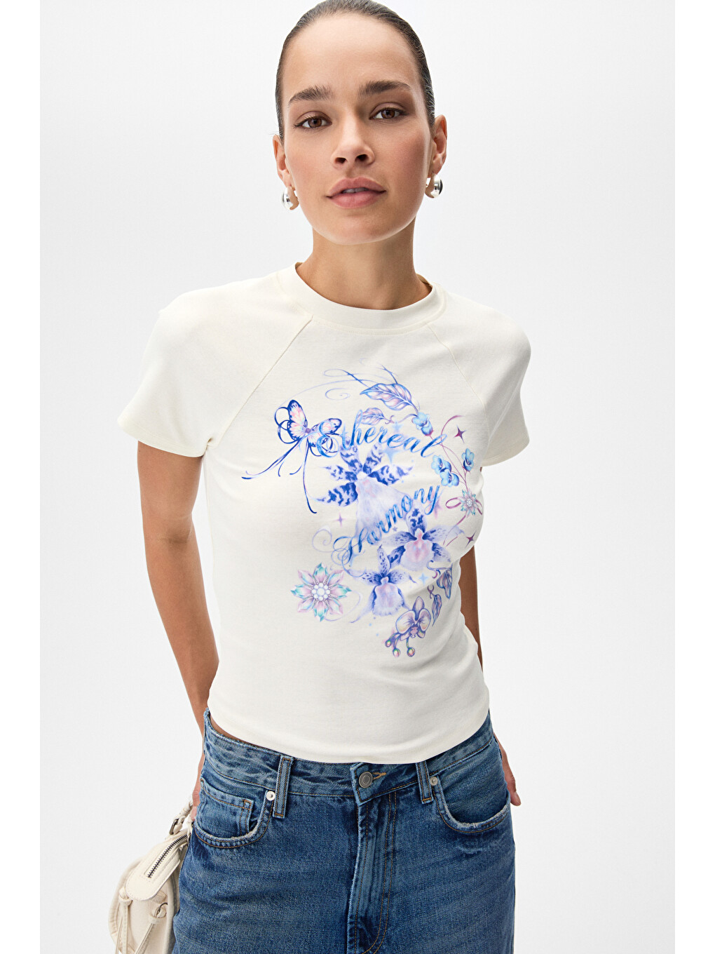 Wıms Kadın Baskılı Kısa Kollu Ekru T-shirt-2