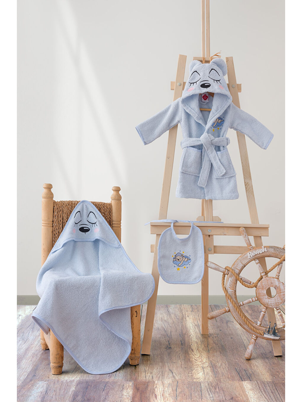 Karışık Pamuk Box Bebek Havlu Takimi Bear Mavi