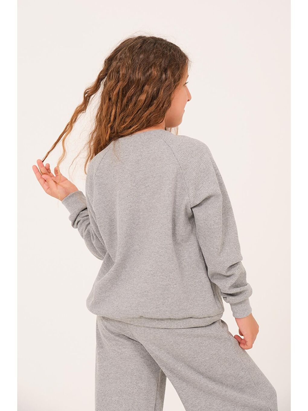 Genç Kız Çocuk Baskılı Sweatshirt - Gri-1