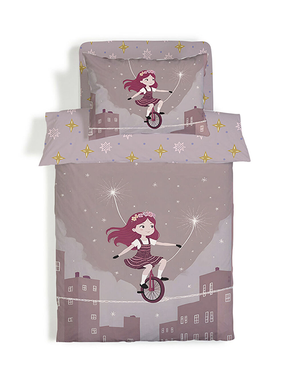 Karışık Kız Desenli Çarşafsız 2'li Takım Baskılı Tek Kişilik Nevresim Takımı 160x220 cm-3