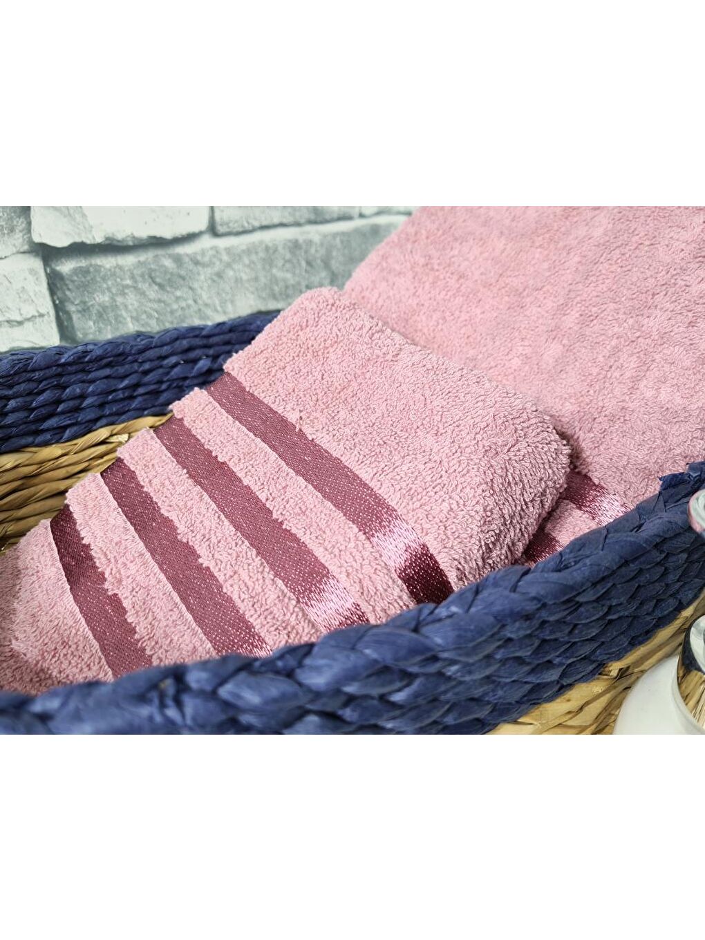 Pembe Plain %100 Pamuklu Jakarlı 2 Li Havlu Seti Gülkurusu-1