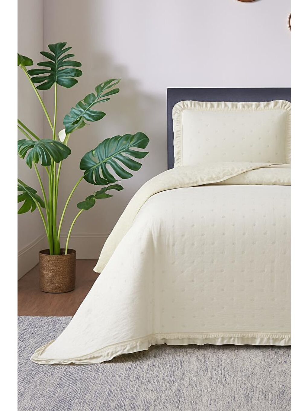 Lisbon Elyaf Dolgulu Tek Kişilik 180x240 Cm Yatak Örtüsü Bej