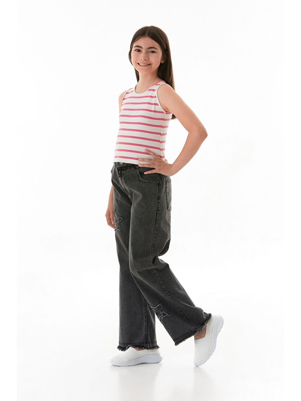 Pembe Çizgili Fitilli Halter Yaka Elastanlı Kız Çocuk Body-1