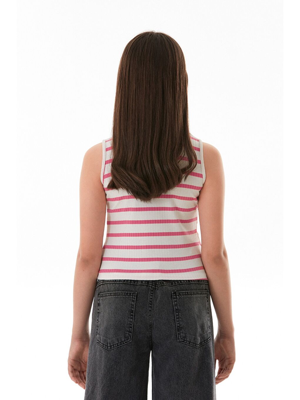 Pembe Çizgili Fitilli Halter Yaka Elastanlı Kız Çocuk Body-3