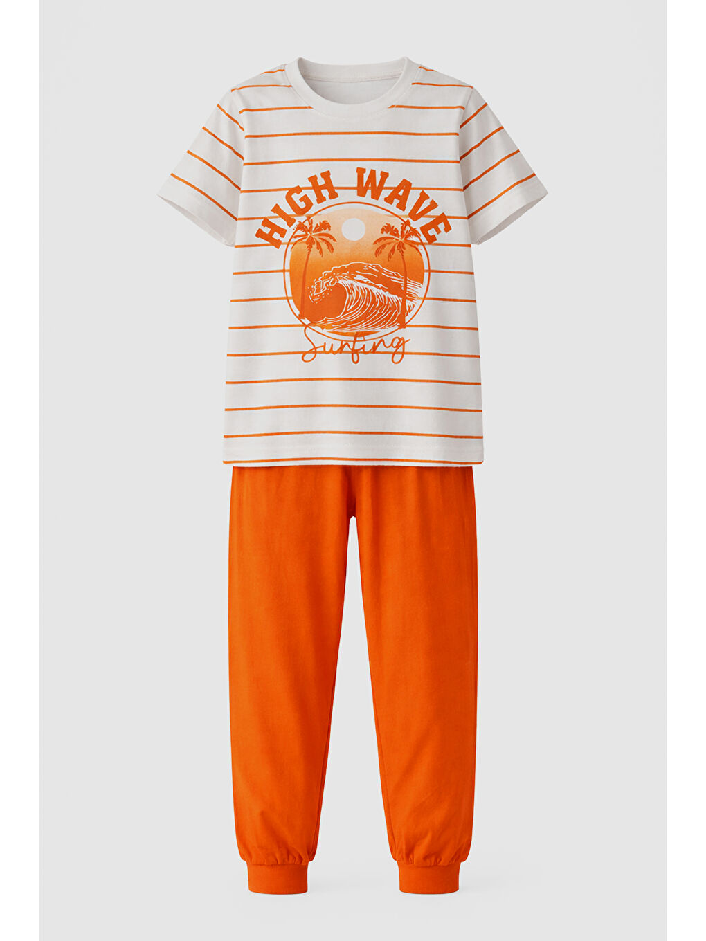 Erkek Çocuk Pamuk Penye Pijama Takımı 4277 Turuncu