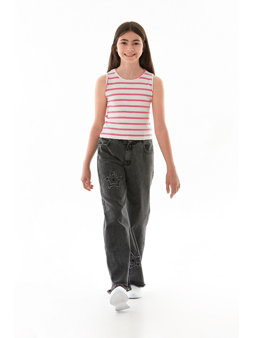 Pembe Çizgili Fitilli Halter Yaka Elastanlı Kız Çocuk Body-4