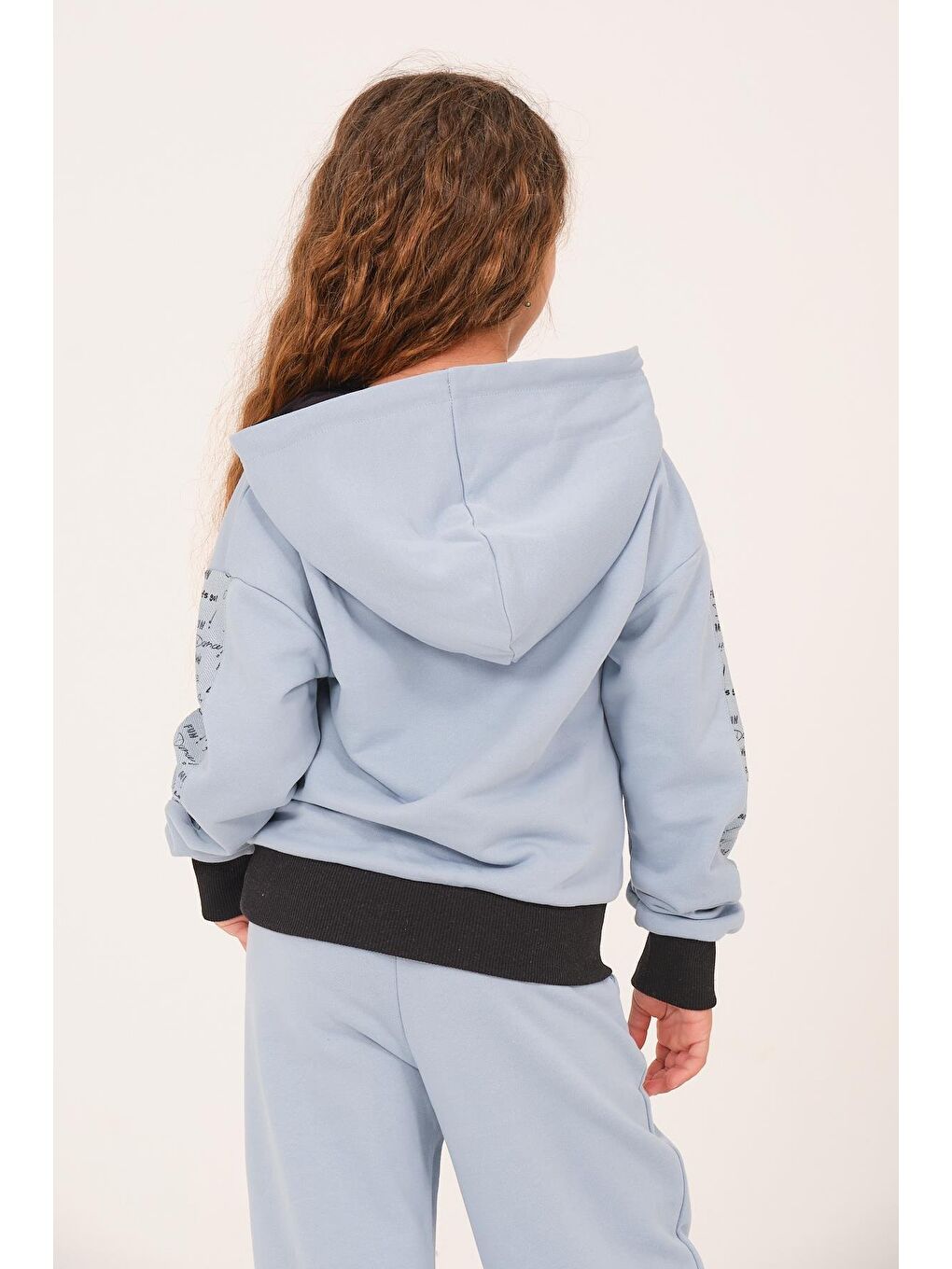 JAZZİEE Genç Kız Çocuk Yazı Baskılı Kapüşonlu Sweatshirt   Bebek Mavisi - 2