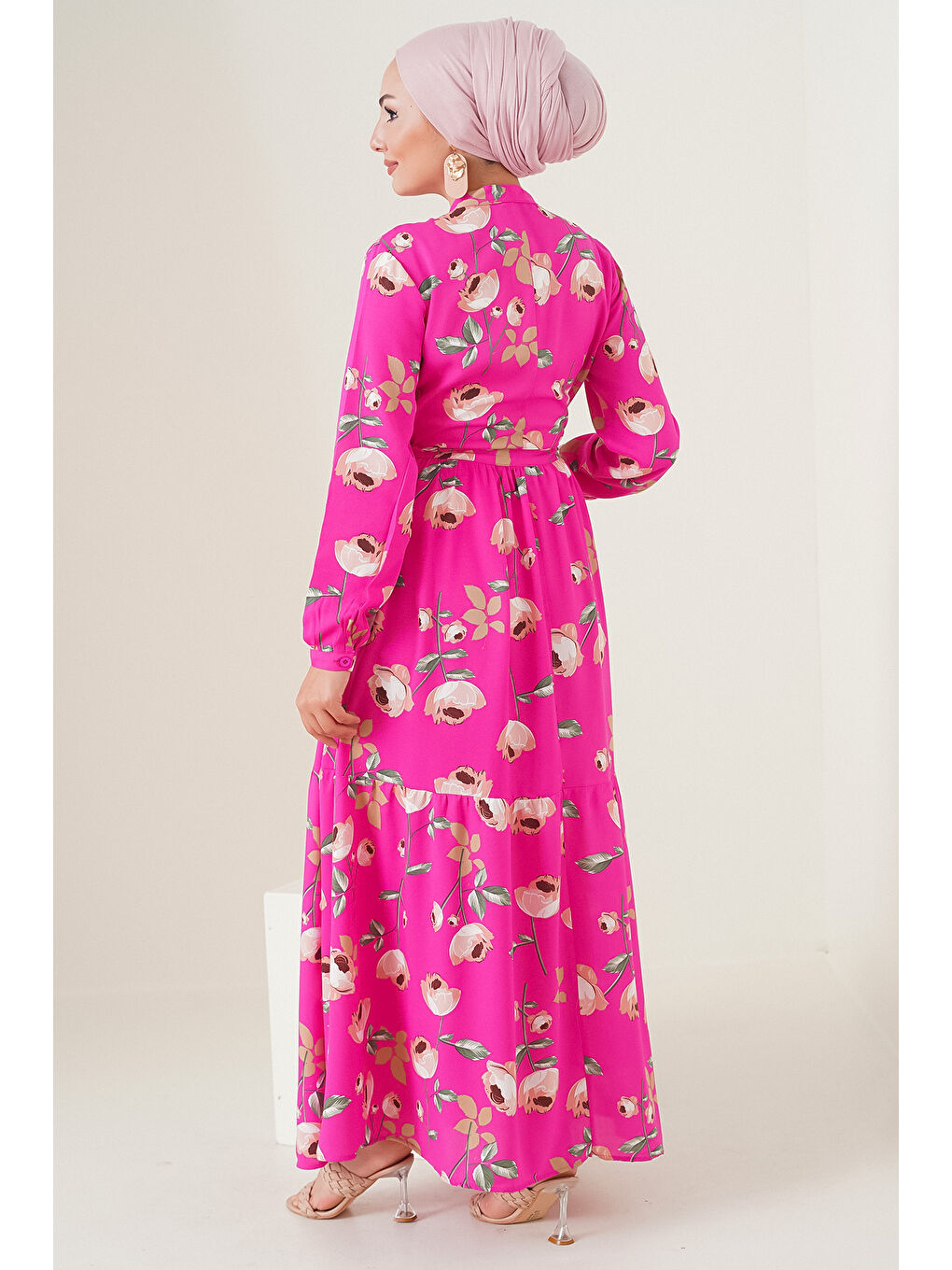 2144 Hakim Yaka Tesettür Elbise - A.Fuşya-5