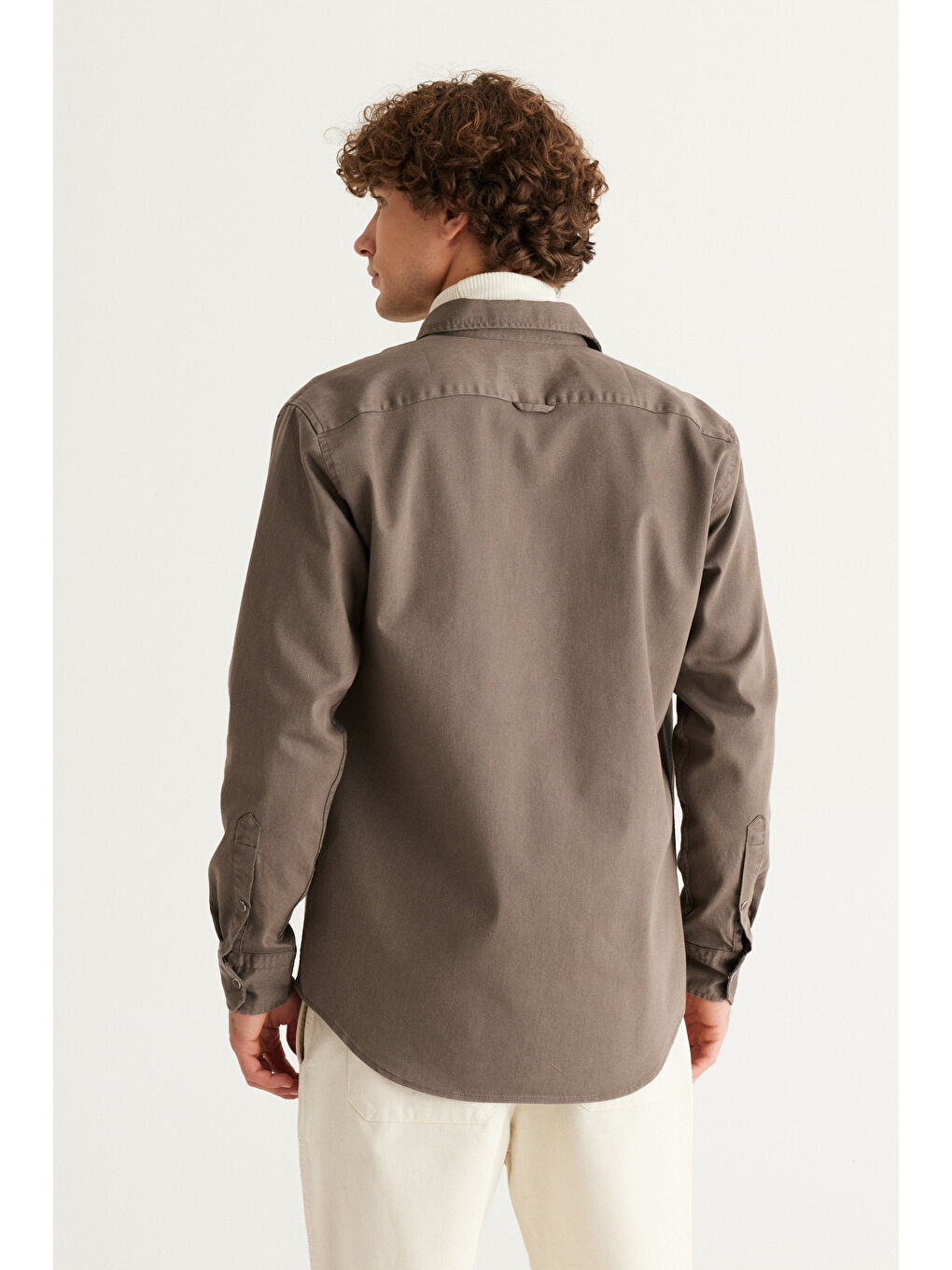 Erkek Kahverengi Comfort Fit Rahat Kesim Pamuklu Diyagonal Desenli Gömlek-5